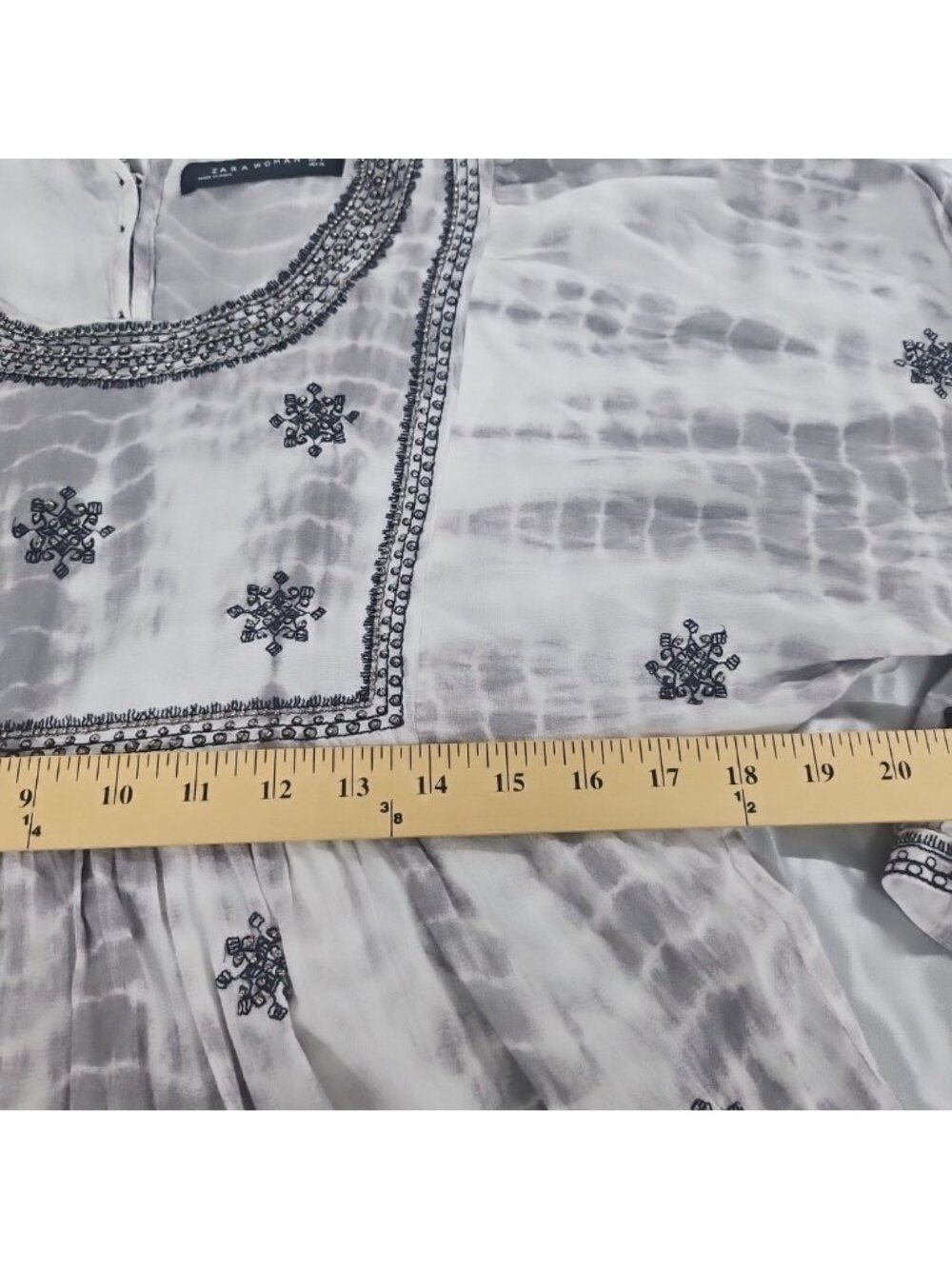 Zara Woman S Embroidered Boho Peasant Tunic Gray Tie Dye Cottagecore Festival - Picture 4 of 16